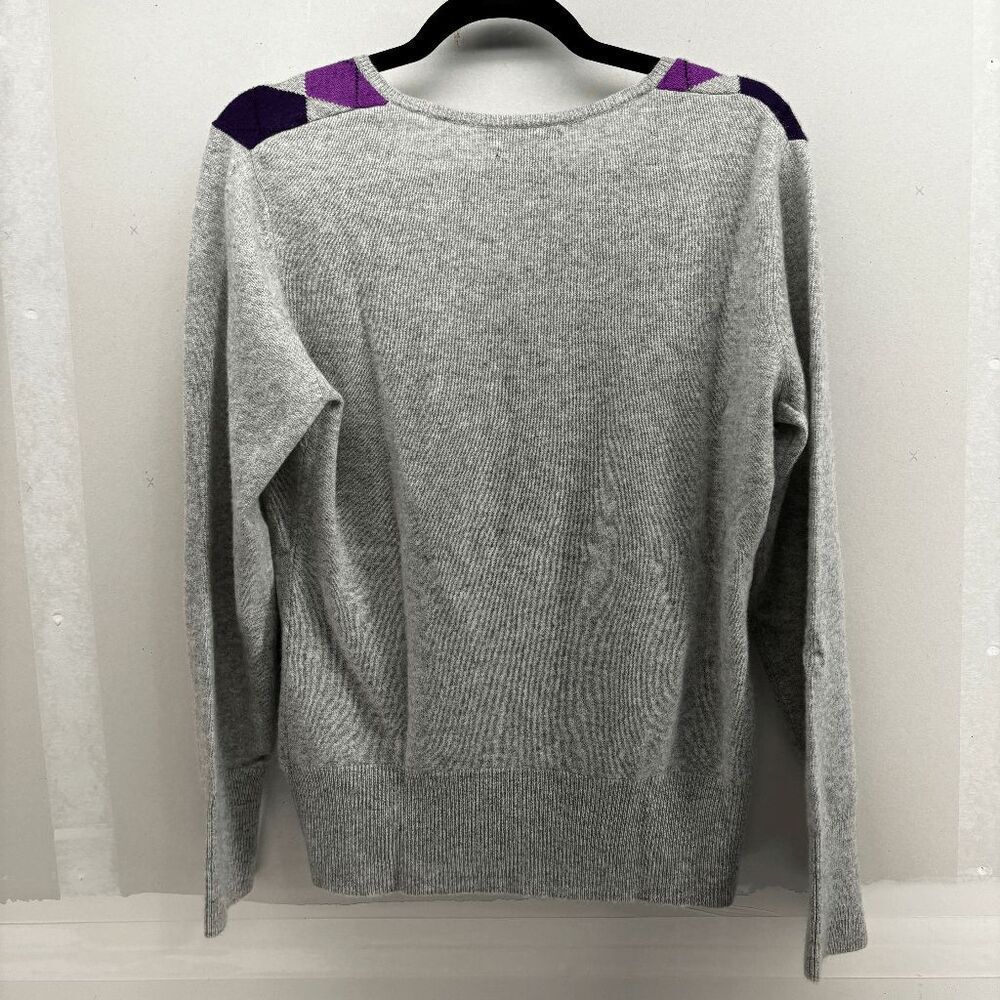 Apt 9 Argyle‎ V-Neck 100% Cashmere Sweater Size XL Purple Grey Academia Soft EUC - Picture 3 of 4